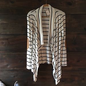 Striped cardigan with suede elbow patches
